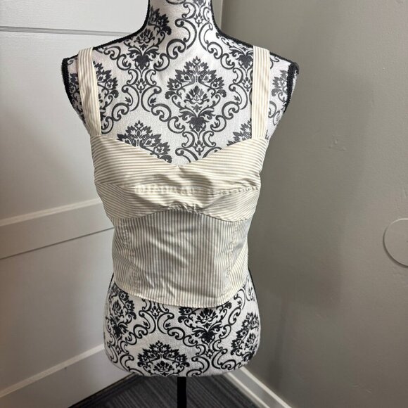 HYFVE Striped Bustier Top khaki and white striped cropped fitted sweetheart - Picture 3 of 11